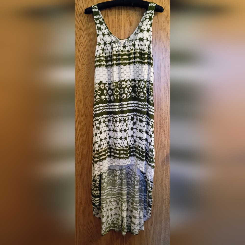 Merona Olive Green and White Maxi High Low Dress